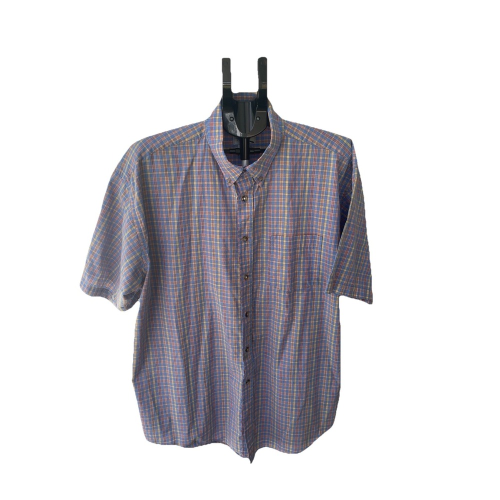 Outback Trail XXL Men's Button Down Shirt Golf Summer Blue‎ Yellow orange Plaid